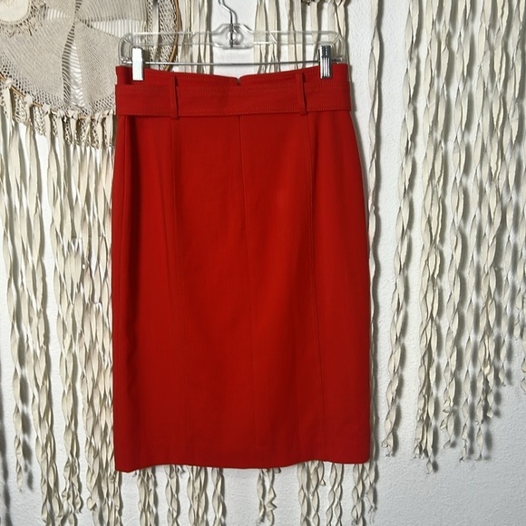 Ann Taylor NWT Coral Red Belted Button Wrap Pencil Skirt Curvy Fit Size 4 - Picture 2 of 12